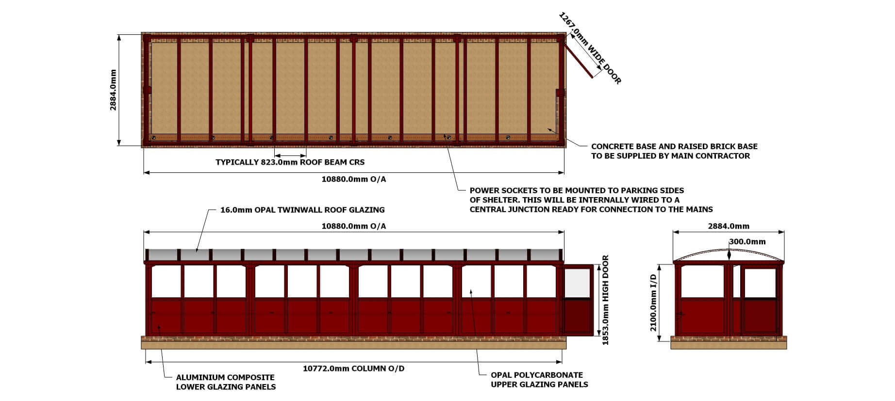 10.88Mtr x 2.88Mtr Dome Mobility Shelter - Elevations