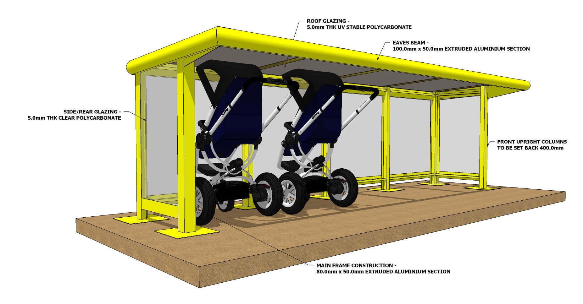 4.00Mtr x 1.20Mtr Open Fronted Buggy Shelter - GA (2)